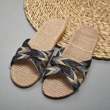 Men's Summer Linen Slippers, Indoor Lightweight Non-Slip Comfortable Bedroom Sandals - Black - View 4