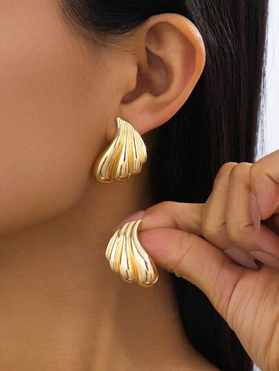 1 Pair Minimalist Geometric Textured Earrings, Suitable For Women's Daily, Vacation, Party Wear, Ideal For Valentine's Day, Wedding Season, Mother's Day, Music Festival Celebrations