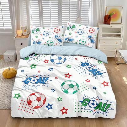 3pcs Set (1 Duvet Cover + 2 Pillowcases, No Filler), Colorful Creative Dynamic Football Element Digital Print, Soft & Skin-Friendly, Suitable For All Seasons. Available In Multiple Sizes Including Plus Size To Meet Different Needs, Suitable For Children, All People And Rooms. Zipper Closure, Machine Washable, Excellent Bedroom Decor And Gift.