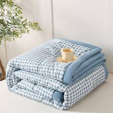 1pc Lightweight Cotton Fiber Quilt, Summer Cooling Quilt, Air Conditioning Quilt - Small Blue Checkered - View 7