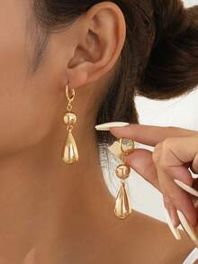 1对时尚CCB金色流苏圆球水滴吊坠耳环（女士款） - 金黃色 - 查看 1