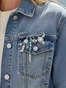 1件新款西部牛仔风格牛头靴羽毛胸针，时尚牛仔多元素胸针配饰 - 彩色 - 查看 1