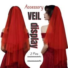 Lydia Deetz Inspired 45cm Black Bob Wig With Fixed Bun & Red Veil Natural Heat Resistant Synthetic Hair For Halloween, Christmas Cosplay 100 Days Of School Anime Cosplay Party - Multicolor - View 4