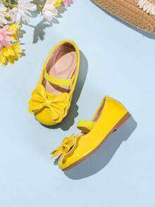 1 Pair Cute Versatile Comfortable Bow Decor Flat Shoes For Little Girls, Suitable For All Seasons - Yellow - View 5