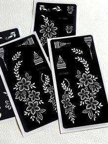 Reusable Self-Adhesive Hand Tattoo Stickers - Floral Pattern Stickers, Suitable For DIY Body Painting, Ideal For Parties And Events, Also For Crafting, Reusable, Tattoo Template Stickers - Black - View 9