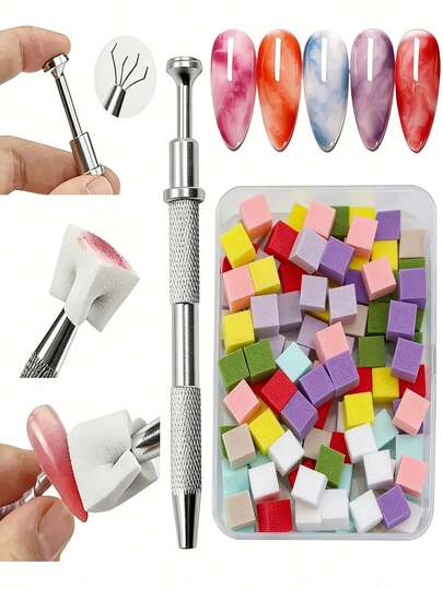 100/50/5pcs Set Macaron Color Mini Nail Polish, 1cm Small Tofu Block Gradient Square Makeup Sponge. Gradient Nail Polish Sponge, Gradient Nail Polish Tools. Professional Nail Salon Tools, DIY Nail Art Tools, Nail Art Supplies, Back To School, Nail Art, Nail Sticker Tools.