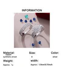 两件套奢华优雅向日葵立方氧化锆戒指套装，美式波西米亚风格珠宝，适合周年纪念、生日派对、晚宴等场合，是送给女朋友的完美优雅礼物。 - 銀色 - 查看 8