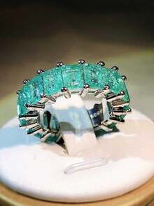 奢华帕拉伊巴公主切割绿色合成立方氧化锆戒指，女士珠宝礼品 - 白色 - 查看 2