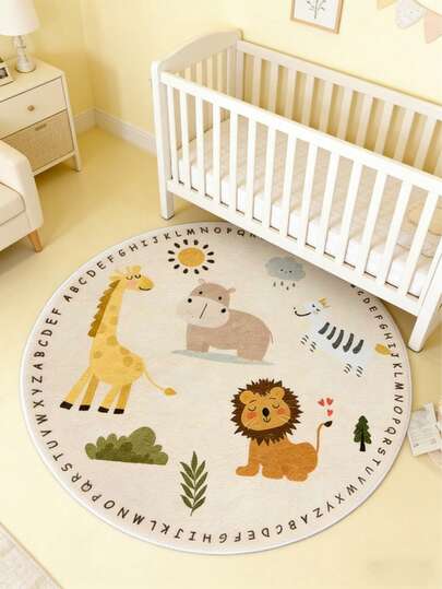 1件圆形动物图案地毯，仿羊毛材质，婴儿房装饰垫，装饰地毯，儿童游戏垫，装饰地毯，卧室装饰，小地毯，地毯，家居装饰，户外地毯，可水洗地毯