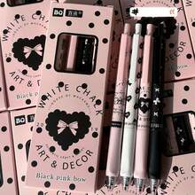 4pcs Cute Retractable Bowknot Neutral Pens, 0.5mm Fine Tip, Smooth Black Ink, Office & Study Supplies, Cartoon Style Blue Cute La, First Day Of School - Multicolor - View 11