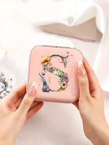 1pc Pink Rose Jewelry Box, Fashion Travel Jewelry Box, Rose Gold Letter, Personalized Gift Travel Jewelry Box, Birthday Gift, Christmas Gift, Gift For Girls - Pink - View 4