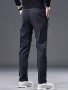 男士纯色休闲裤，带口袋和腰带环 - 藏蓝色 - 查看 5