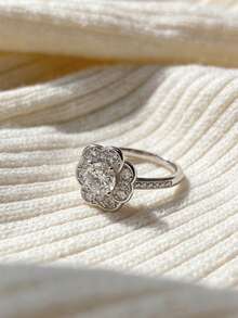 Newsoul 1pc 1 Carat Moissanite & Diamond Flower Engagement/Wedding Ring, 925 Sterling Silver Luxury Jewelry, Valentine's Day Gift - Silver - View 6