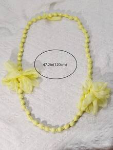 1件装时尚女士马卡龙蓝树脂大号花卉几何木珠项链，欧美风毛衣链，手工制作，结婚礼物 - 藕粉色 - 查看 8