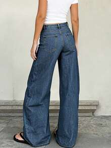 Asymmetrical Vintage American Style Straight Leg Jeans, High Street Design, Commuter Casual Denim Pants For Women Spring - Dark Wash - View 9