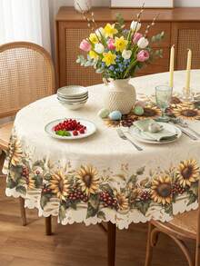 1件复古花卉桌布，牡丹、向日葵和薰衣草印花，蕾丝花边，涤纶材质，适合春季和母亲节主题装饰，防水防污，适用于厨房、餐厅、春季早午餐和母亲节派对 - 彩色 - 查看 35