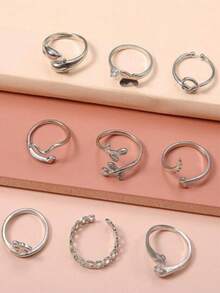 Bộ 9 chiếc vòng đeo chân điều chỉnh được hình rắn, bướm, chuồn chuồn, cá heo, trái tim, lá cây, v.v. dành cho nữ và bé gái. - Bạc - Xem 2