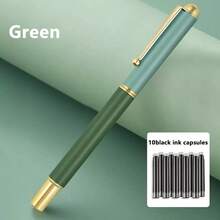 1 Metal Pen + 10 Black Ink Cartridges, Suitable For Writing, Drawing, Business And Office Use - Pen - View 1
