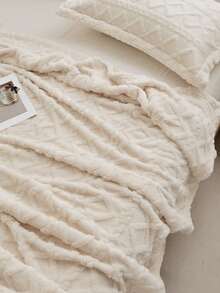 1 件柔软亲肤的灰褐色天鹅绒卷边毯，适合卧室和客房使用 - 米白 - 查看 7