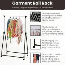 Foldable/Adjustable Metal Rail Rack - Adjustable Height Portable  Garment Rack On Castor Rolling Wheels - Superior Foldable Storage Display Stand - Clothing Hanging Clothes Rails Rack For Bedroom - Cloth Rack - View 7