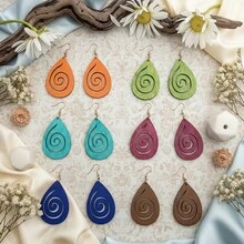 6 đôi bông tai nữ kiểu Bohemian hình giọt nước rỗng xoắn ốc, bông tai gỗ chạm khắc hình hoa tối giản, nhẹ nhàng, quà tặng trang sức độc đáo. - Nhiều màu - Xem 1