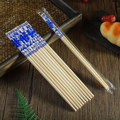 Disposable Chopsticks With Blue And White Porcelain Pattern, Individually Packaged, Thick And High-End, Chinese Style For Hot Pot, Hotel, Restaurant, Smooth Bamboo