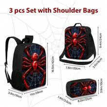 Red Spider Printed Backpack, Lunch Bag, Pencil Case 3pc - Durable Waterproof, Lightweight With Multi-Pockets. Ideal For School & Travel. Back-To-School Gifts, Cool Pattern - 彩色 - 查看 7