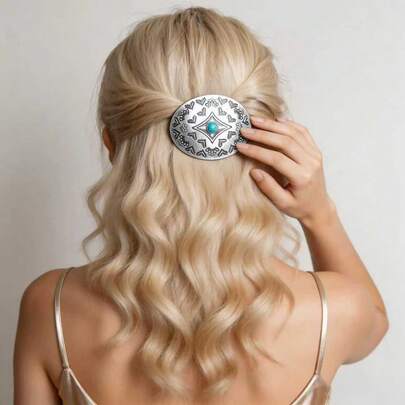 Retro Synthetic Turquoise Alloy Geometric Pattern Hair Accessories For Women