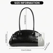 Sac bandoulière de créateur en cuir brillant pour femme – Sac hobo luxueux avec poignées pratiques - Sac baguette ciré à l'huile, noir, 33,5 x 16 x 13 cm - Voir 4