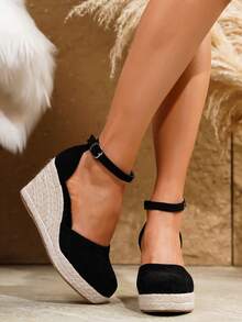 Women's Comfortable Non-Slip Round Toe Wedge Platform Slip-On Shoes, Spring/Summer - Black - View 7