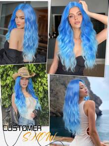 Women's Mermaid Ombre Blue Long Wavy Synthetic Wig, Middle Part Design, Heat Resistant, Suitable For Cosplay, Party And Daily Wear - Multicolor - View 6