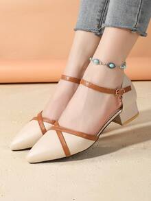 2026 New Summer Women's Closed Toe Sandals, Strap Thick Heel Mid-Heel Versatile Dress Shoes - Beige - View 2