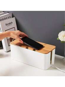 Large Wooden Grain Cable Management Box, Suitable For Desk TV Cables, Computer Cables, USB Hubs And Power Strips, Made Of ABS Material - Multicolor - View 4