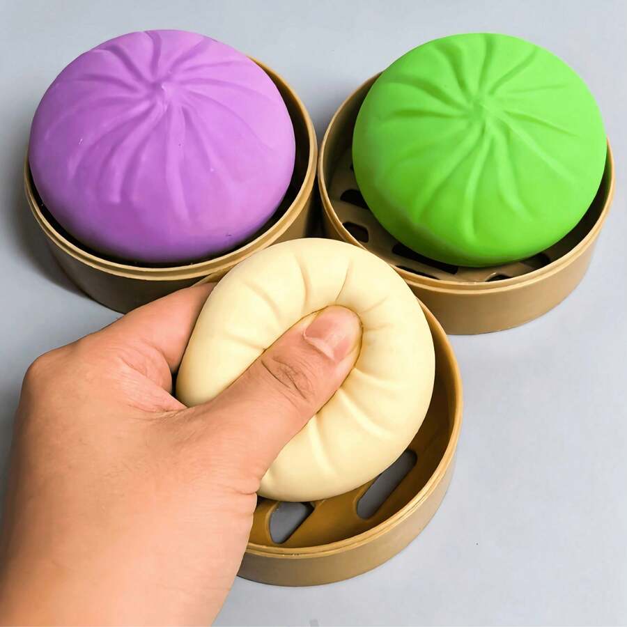 1/3/4个装(带蒸笼)挤压食物减压玩具:彩色迷你面包挤压球,慢回弹抗压装置,逼真的仿面包球,可拉伸感官桌面玩具,缓解焦虑,办公室放松,家居装饰 | 送给家人和朋友的最佳礼物 - 彩色 - 查看 1