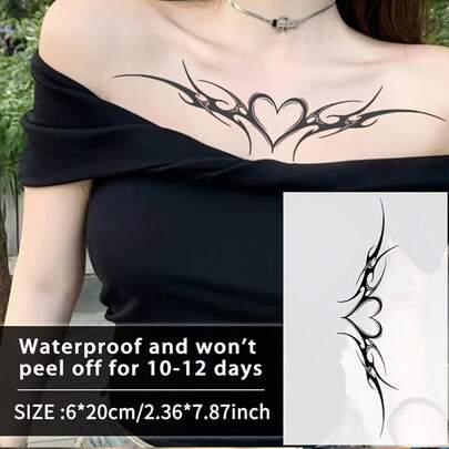 Women's Temporary Abdominal Tattoos - Waterproof, With Vibrant Heart, Wing And Abstract Patterns, Suitable For Legs, Abdomen And Buttocks, Ideal For Party And Birthday Gifts