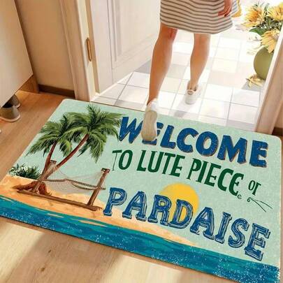 1 tấm thảm chùi chân chủ đề bãi biển - Thiết kế nhiệt đới "Chào mừng đến với thiên đường của chúng tôi", phù hợp cho phòng khách, nhà bếp, phòng tắm, trang trí theo chủ đề bãi biển, thảm trong nhà và ngoài trời, thảm thiết kế nhiệt đới, trang trí theo chủ đề bãi biển, thảm mùa xuân chủ đề đại dương, thảm chùi chân, thảm nhỏ, thảm chào đón, thảm trải sàn, thảm chùi chân ngoài trời, thảm nhà bếp, trang trí nhà cửa, thảm cửa trước, thảm nhỏ khu vực, thảm ngoài trời, trang trí nhà cửa, thảm khu vực, thảm sân vườn, thảm có thể giặt, phù hợp cho trang trí tiệc, nâng cấp phong cách nhà cửa.