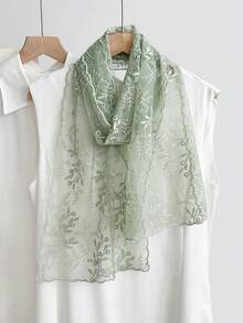 1pc Women's Solid Color Lace Floral Embroidery Scarf, Spring/Summer/Autumn Sunscreen Decorative Headscarf - Multicolor - View 13