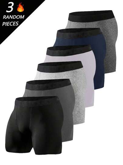 3pcs Comfortable Stretchy Men's Boxer Briefs, Mid-Length Boxer Shorts For Men, Non-Slip, Plus Size, Suitable For Cycling, Fitness And Casual Wear, Halloween, Christmas, And New Year Gifts For Boyfriend
