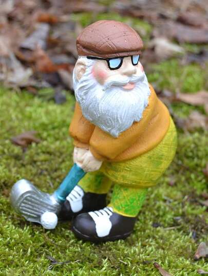 1 Whimsical Golf Gnome Statue - Playful Bearded Dwarf In Yellow And Green, Resin Garden And Home Decor, Great For Yard And Patio Display, Gnome Garden Decor