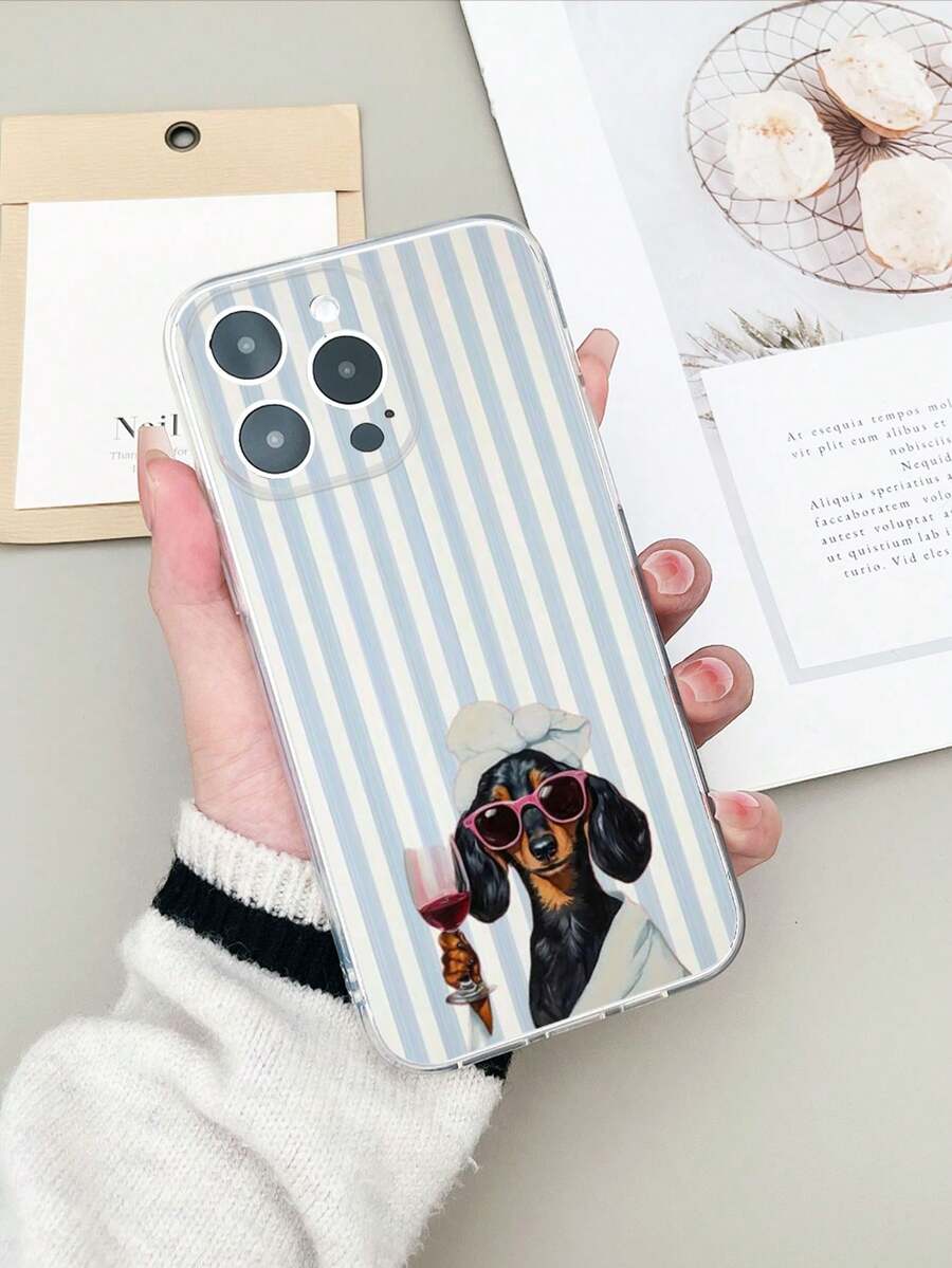 1pc Minimalist High Transparency Phone Soft Case, UV Printed Design Of Bathrobe, Wine, Dog, Compatible With IPhone 16 Pro Max, Galaxy S25 Ultra, 14C. Moto E22, Pixel 6a 5G,International Version, Not The Domestic Version - Multicolor - View 1