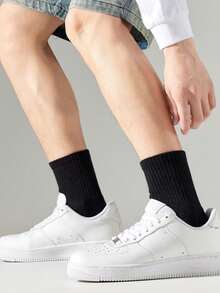 20 Pairs Men's Simple Solid Black & White Socks, American Style Breathable Moisture-Wicking Crew Socks, Couple Matching - Multicolor - View 5