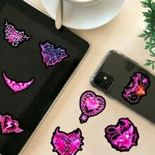50 pièces Autocollants cœur gothique rose, décalcomanies vinyle au design squelette et épines audacieux, parfaits pour les ordinateurs portables, les bouteilles d'eau, les skateboards, les journaux, les coques de téléphone, la décoration esthétique sombre pour les artisanat DIY, les accessoires de style punk emo, autocollants imperméables pour personnaliser l'équipement, les fans de mode alternative, la décoration de chambre et de dortoir, fournitures de scrapbooking, papeterie, autocollants amusants - A - Voir 5