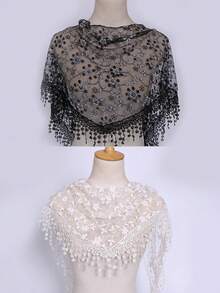 1条2026新款花卉蕾丝边围巾/头巾，时尚女士款，适合婚礼、派对、用餐等场合 - 純色 - 查看 38