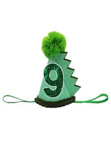 Handmade Felt Cartoon Dinosaur Green Birthday Hat, Birthday Costume Headwear, Handpasted 1-9 Number Birthday Party Hat - Green - View 12