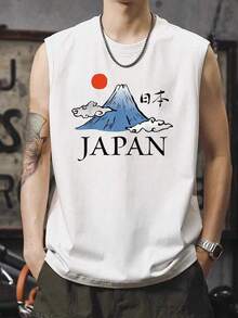 Men's Spring/Summer Heavy 220g Pure Cotton Vest, Casual Print Vest - White - View 3