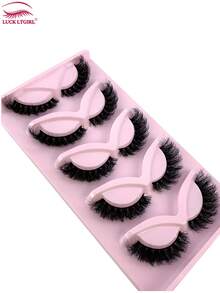 5 Pairs Cat Eye 3D Faux Mink Lashes Winged Natural Wispy Voluminous Soft Elongated False Eyelashes - Black - View 6