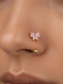 4 chiếc/1 chiếc Khuyên mũi hình bướm, sao, hoa và nơ đính đá CZ, khuyên mũi hở màu vàng, trọng lượng 20G, đầu bi xoay, trang sức xỏ lỗ mũi cho nữ - Vòng mũi - Xem 6