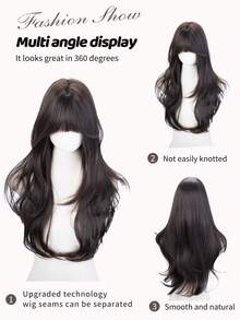 这款28英寸长的合成假发，拥有自然波浪卷发造型，颜色为迷人的黑色。它采用刘海设计，并使用耐热纤维制成，确保经久耐用。这款假发非常适合日常佩戴，能够打造自然逼真的效果。 - 黑色 - 查看 3