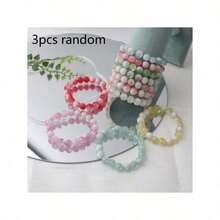 8mm Colorful Glass Crackle Bead Mix Handmade Bracelet Set For Women - 3pcs Milk Foam With Bursting Flowers - View 2