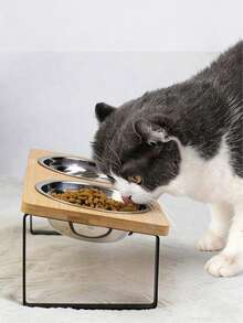 Tall Stainless Steel Cat And Dog Bowl Set With Double Food Bowl With Bracket,Stainless Steel 2 Raised And Tilted Bowls For Pet Food And Water ,Dog/Cat That Helps Prevent Vomiting. - 250ml - View 1